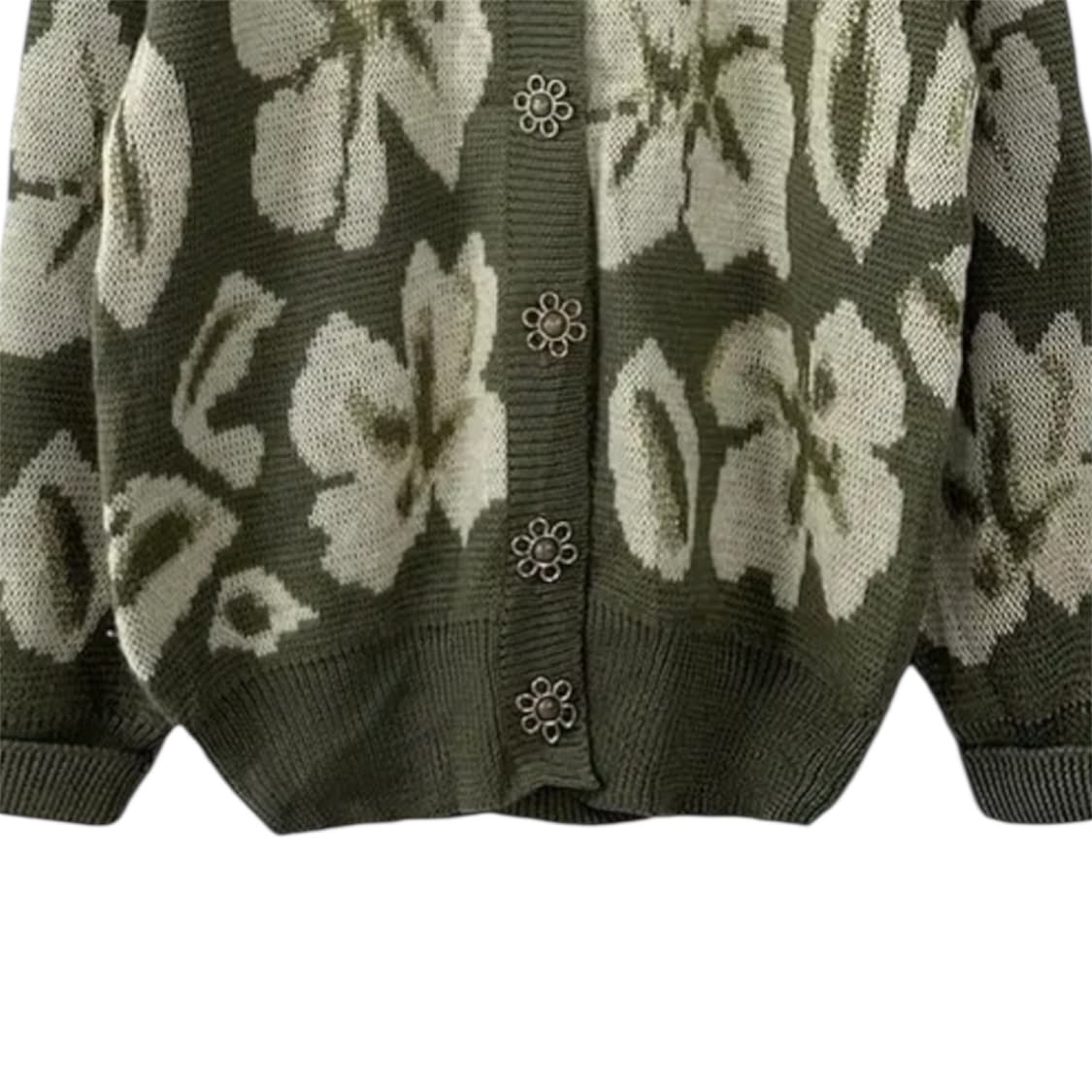Khaki Flower-Patterned Wool Cardigan 상품이미지3