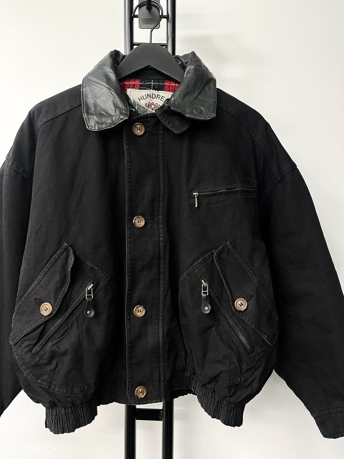Hunderd 90's 레더 카라 봄버 상품이미지3