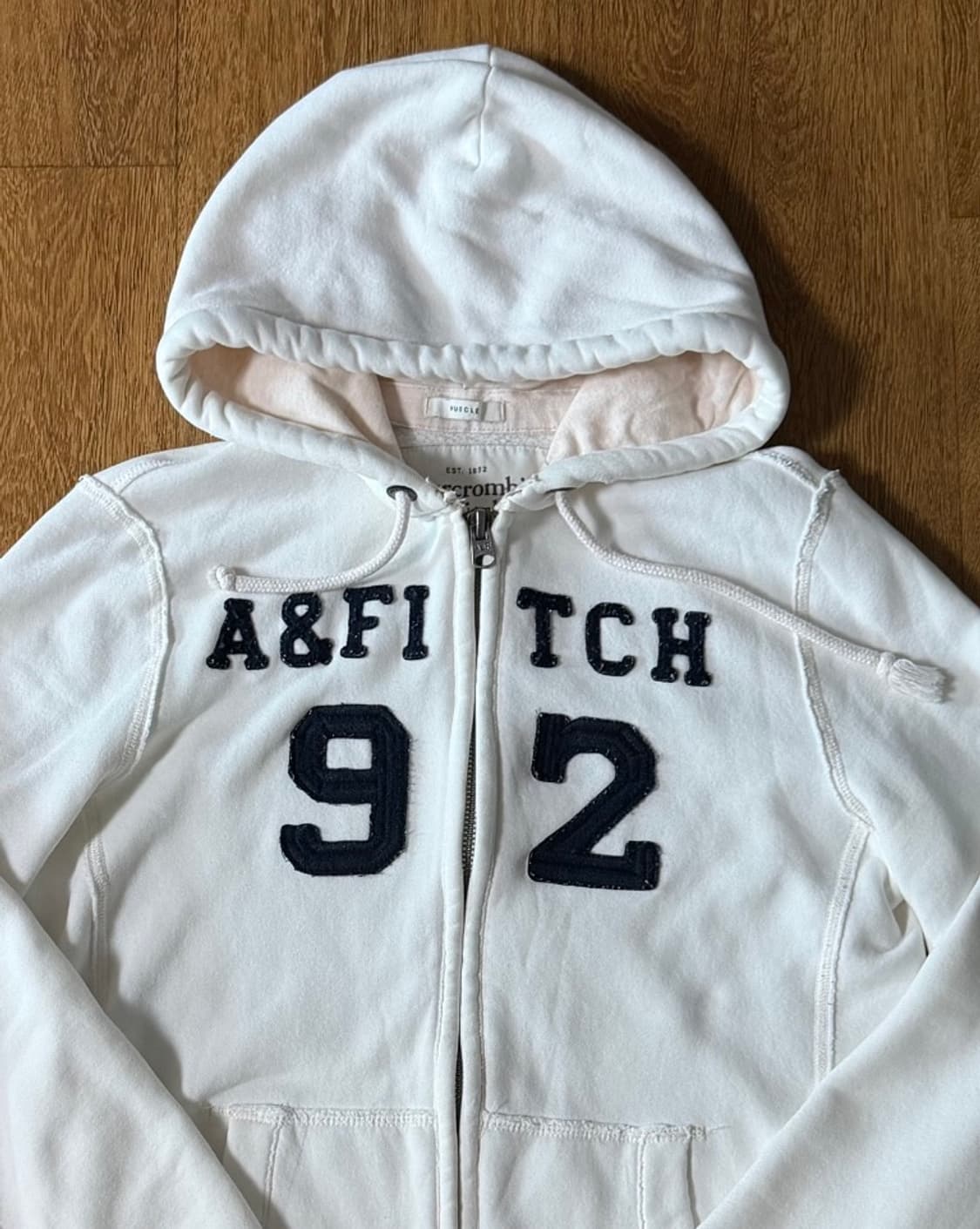 (상태최상,매물없음) 아베크롬비 화이트 살구핑크 후드집업 s 상품이미지1