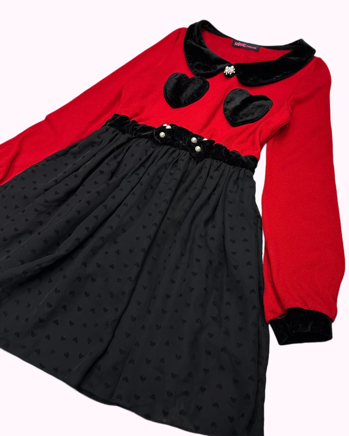 ROSE FANFAN heart ribbon velvet dress 상품이미지3