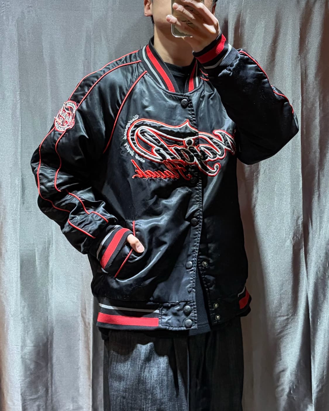 XL 마자플라바 패치 빅로고 레드라인 사틴 자켓 상품이미지1