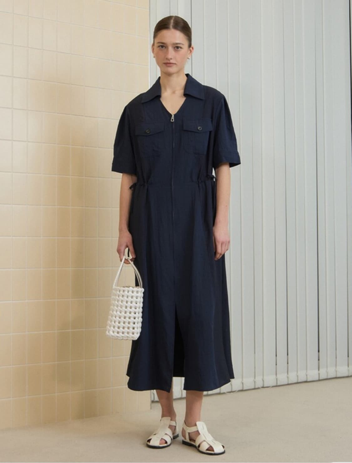 쥬시쥬디 25ss 우븐믹스 집업 롱원피스 66사이즈 상품이미지1