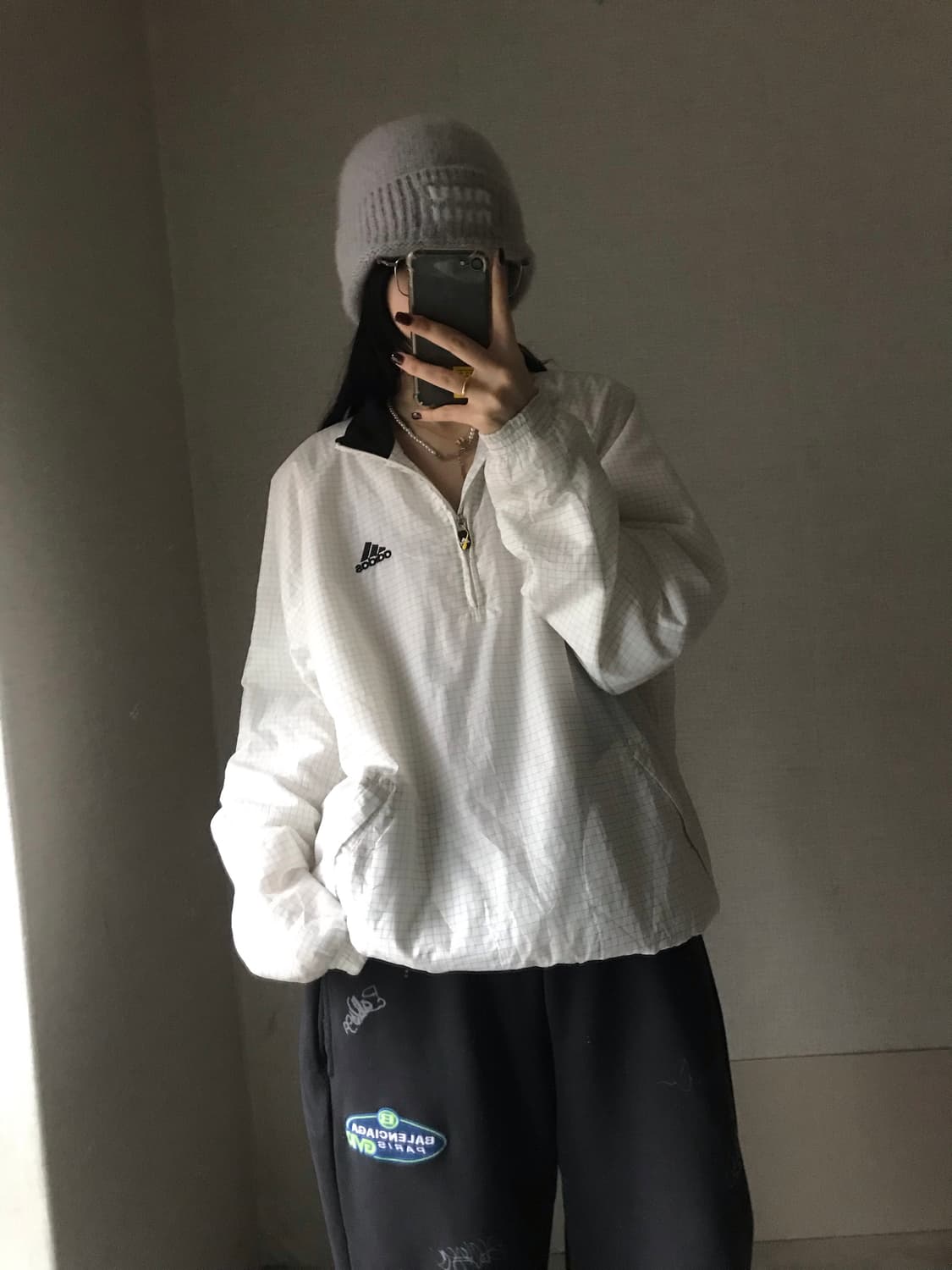 아디다스 화이트체크 패디드 반집업 상품이미지2