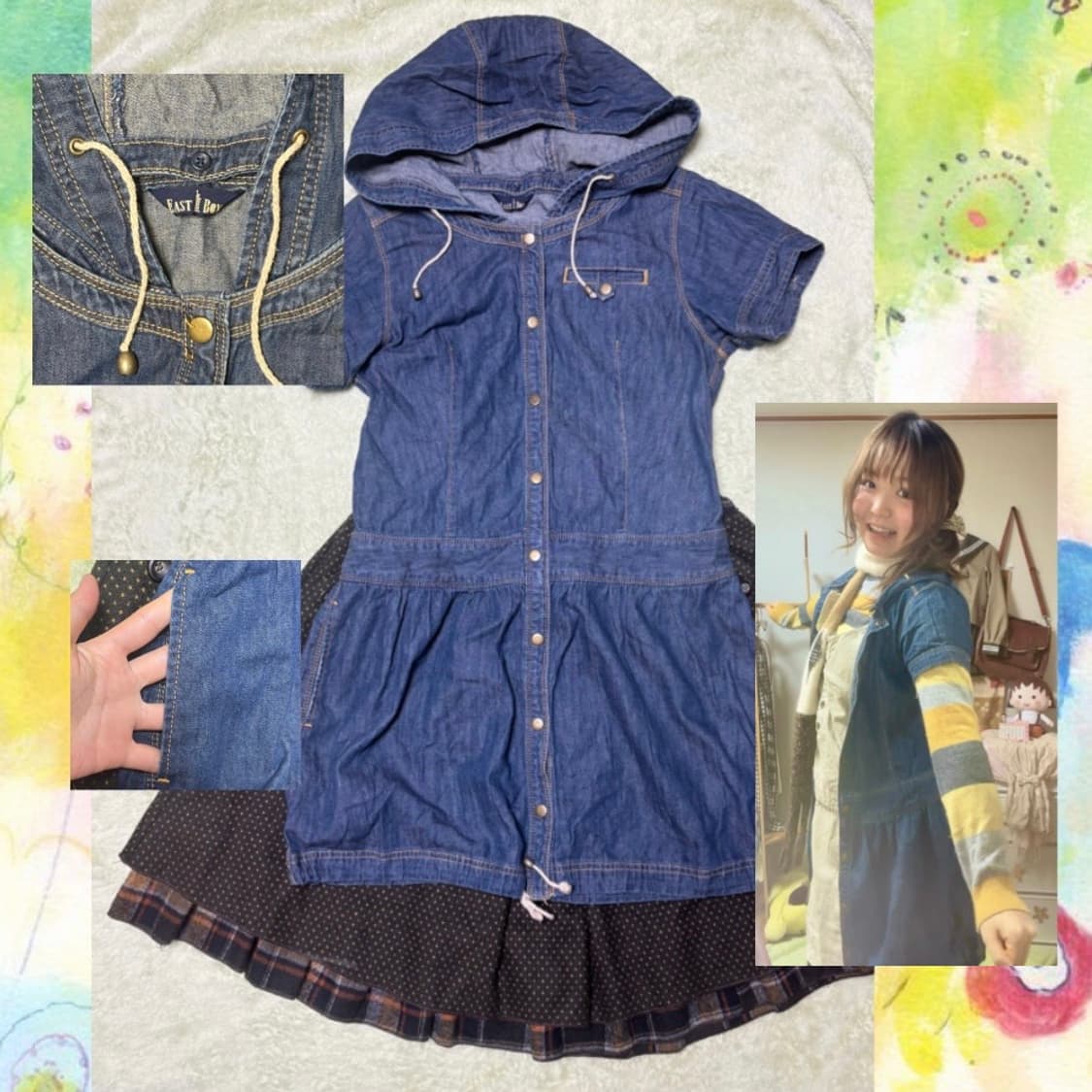 일본빈티지 모리걸 아오이유우 하구미 단품 (단가라 니트 + 데님후드자켓 상품이미지4