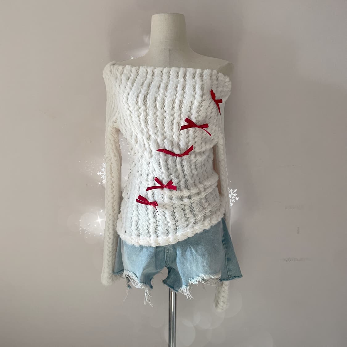 빈티지 니트 화이트 니트 리본 니트 사와코 하구미 모리 니트 히피그런지 상품이미지1