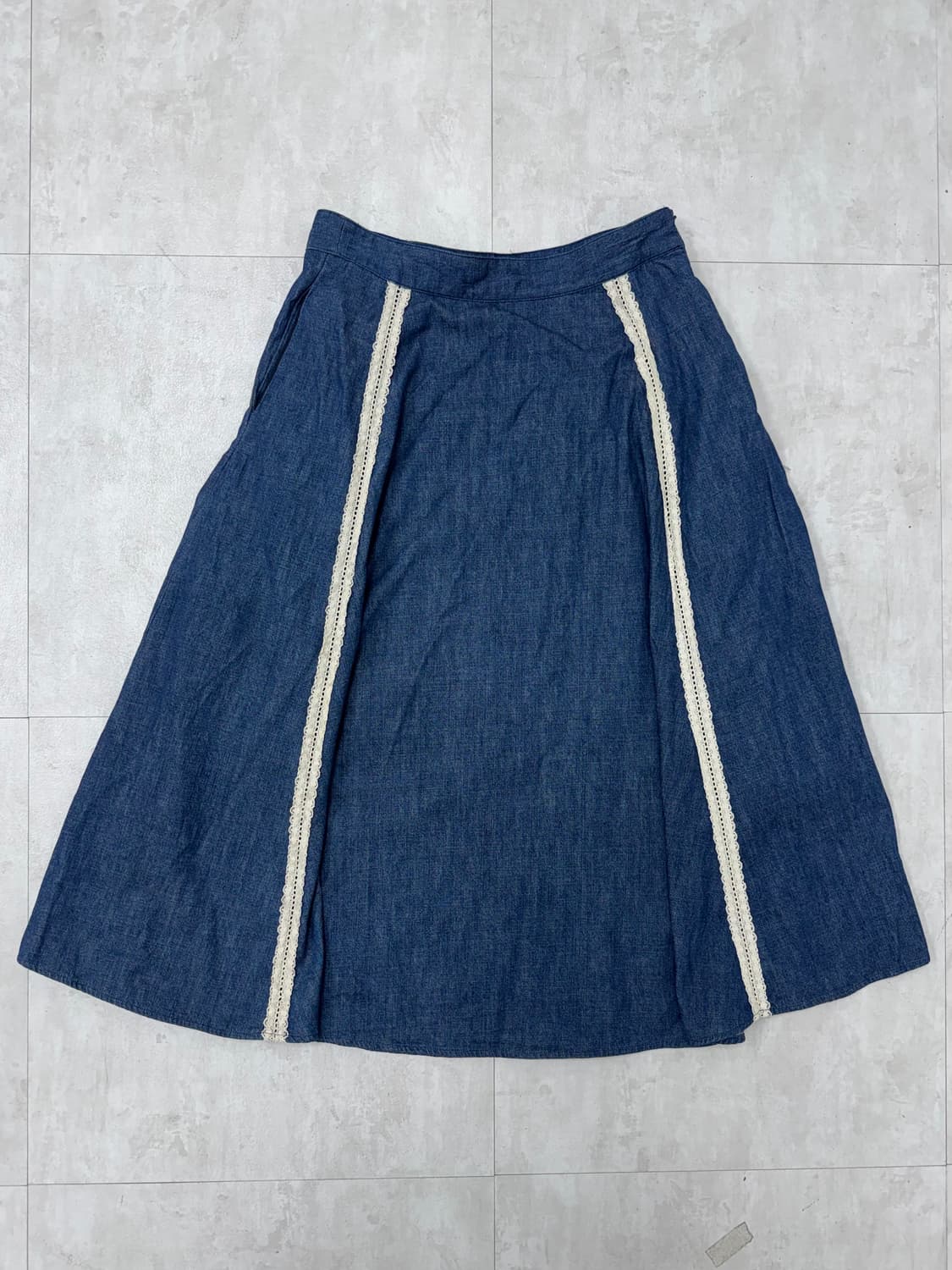 •빈티지 모리 레이스 디테일 데님 롱 스커트 상품이미지1