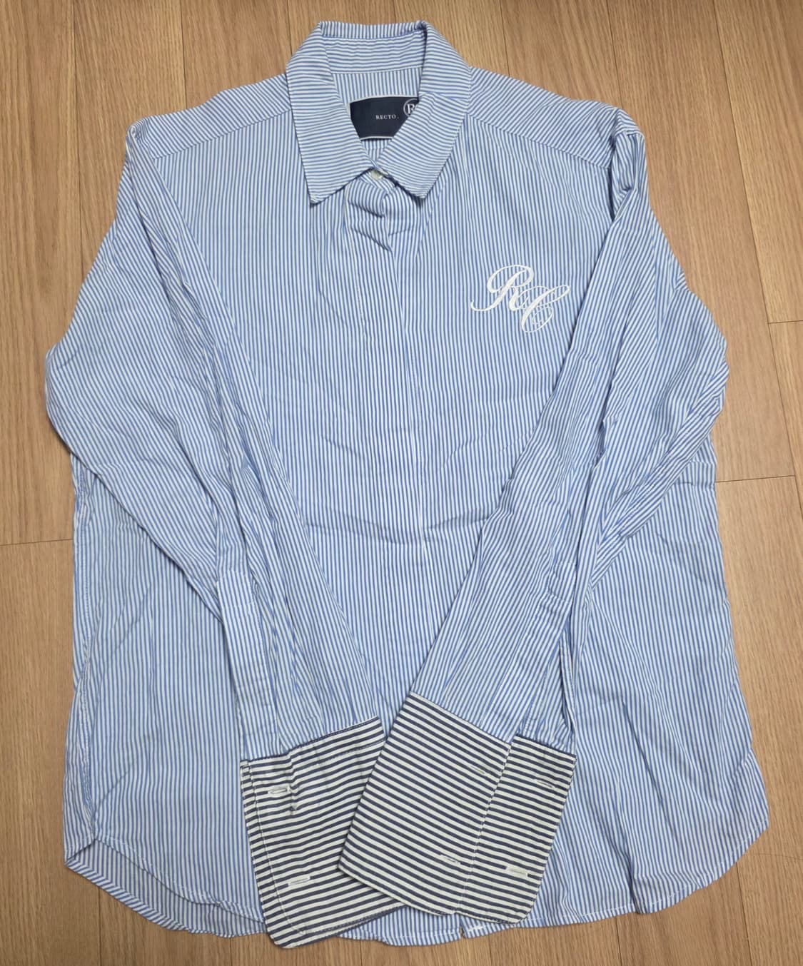 F) 렉토 시그니쳐 스트라이프 블루 셔츠 상품이미지1