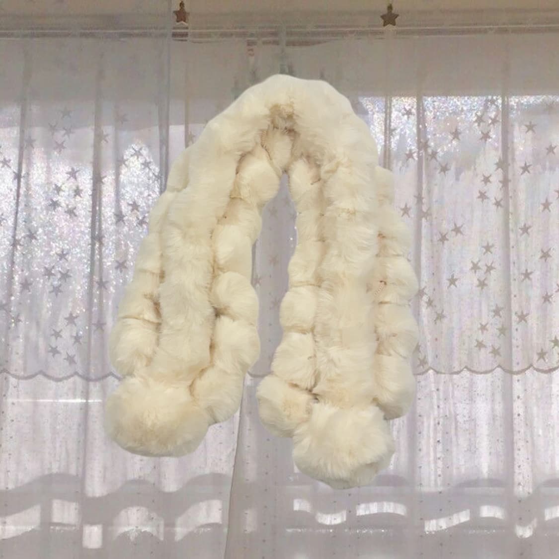 (미사용품) 일본 빈티지 러블리 아이보리 방울 퍼 목도리 갸루 양산형 상품이미지3