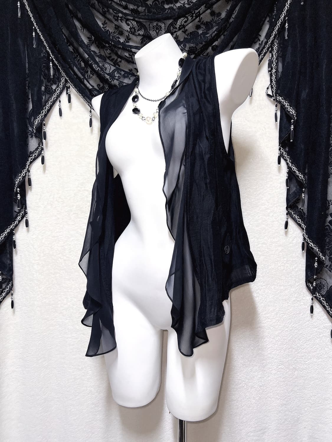 오리엔탈 다크페어리 고딕 고스펑크 그런지 프릴 언발 레이어드 베스트 조끼 상품이미지1