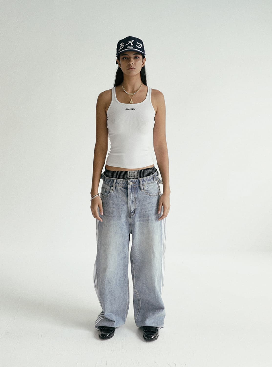 배드블러드 청바지 빌리 트랙 진 배기핏 - 블루 L 상품이미지3