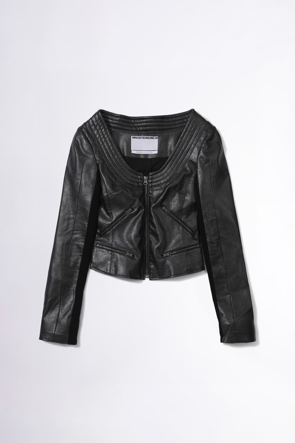 Portrait Neck Faux Leather Jacket Taupe 상품이미지3