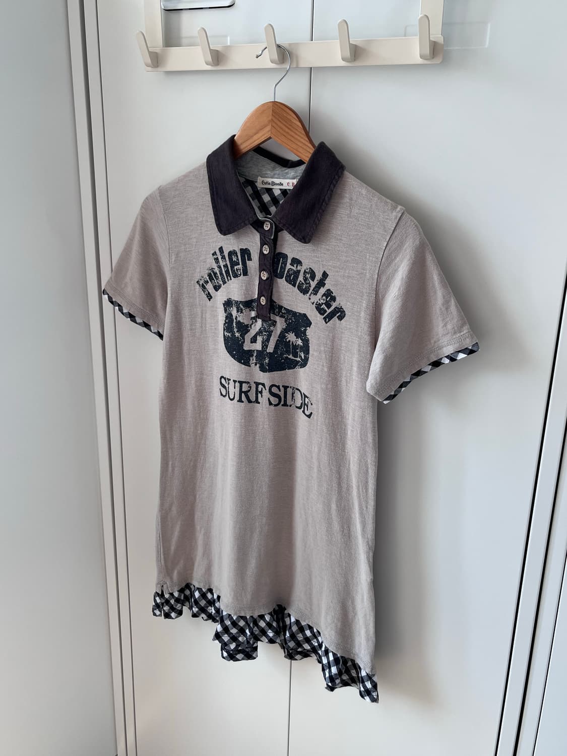 Cutie blonde 체크 레이어드 카라 반팔티 상품이미지2