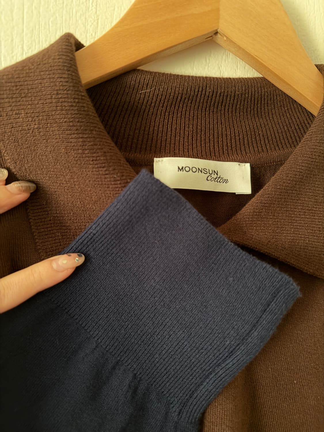문선 코튼 스트라이프 카라 니트 / 브라운블루 상품이미지4