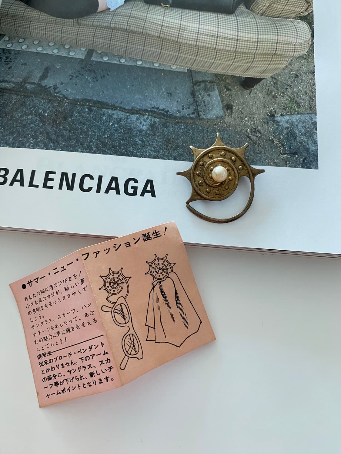 빈티지 진주 장식 스카프링 브론즈 브로치 상품이미지2