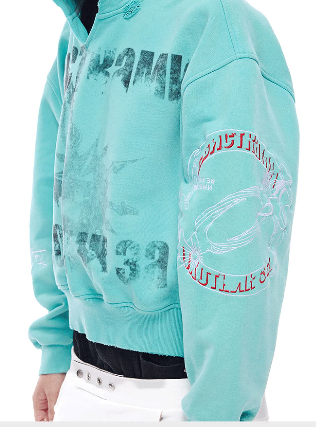 Washed Distressed V-Neck Hoodie  상품이미지7