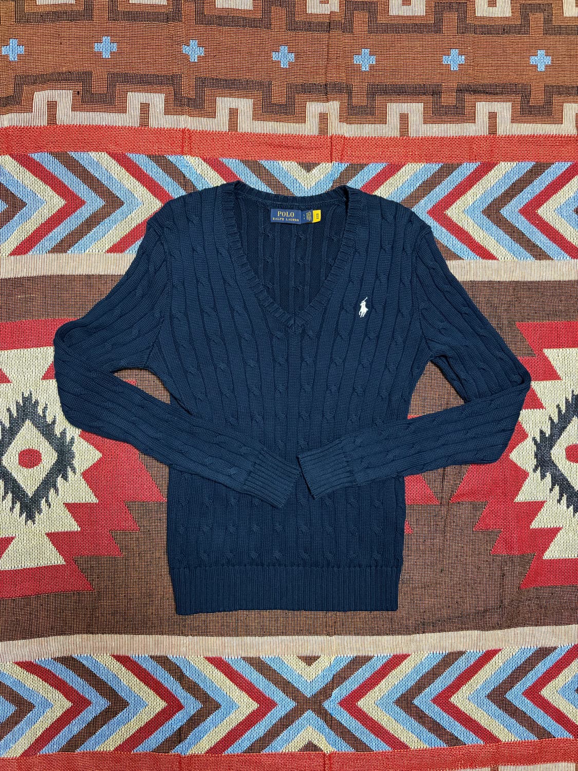 44) 폴로 랄프로렌 여성 케이블 꽈배기 브이넥 니트 네이비 상품이미지1