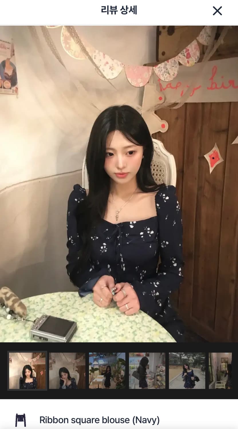 세트) 낫유어로즈 리본 스퀘어 블라우스 + 플로럴 플레어 스커트 상품이미지3