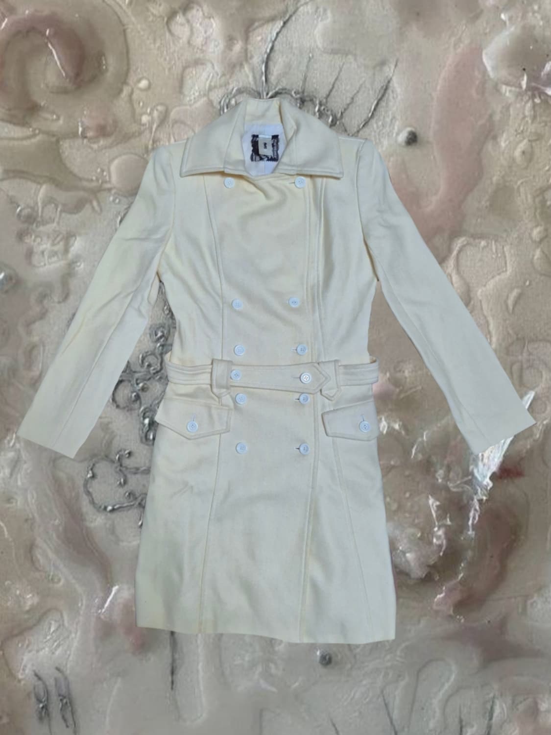 빈티지 y2k 달빛천신 아이보리 벨티드 더블 버튼 코트 로맨틱갸루 상품이미지1