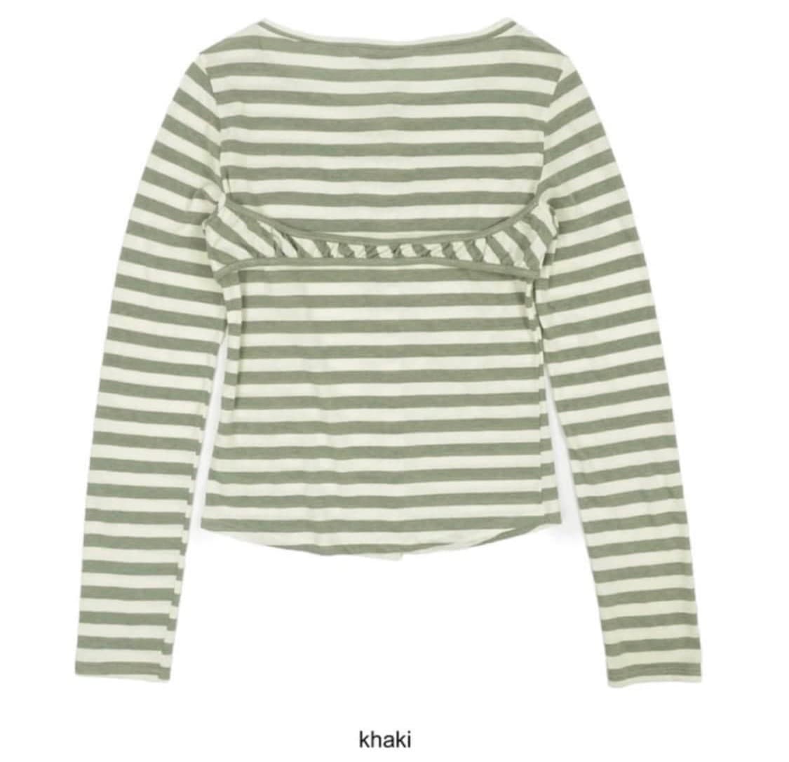 샵페어리 스트라이프 버튼 가디건 카키 상품이미지2