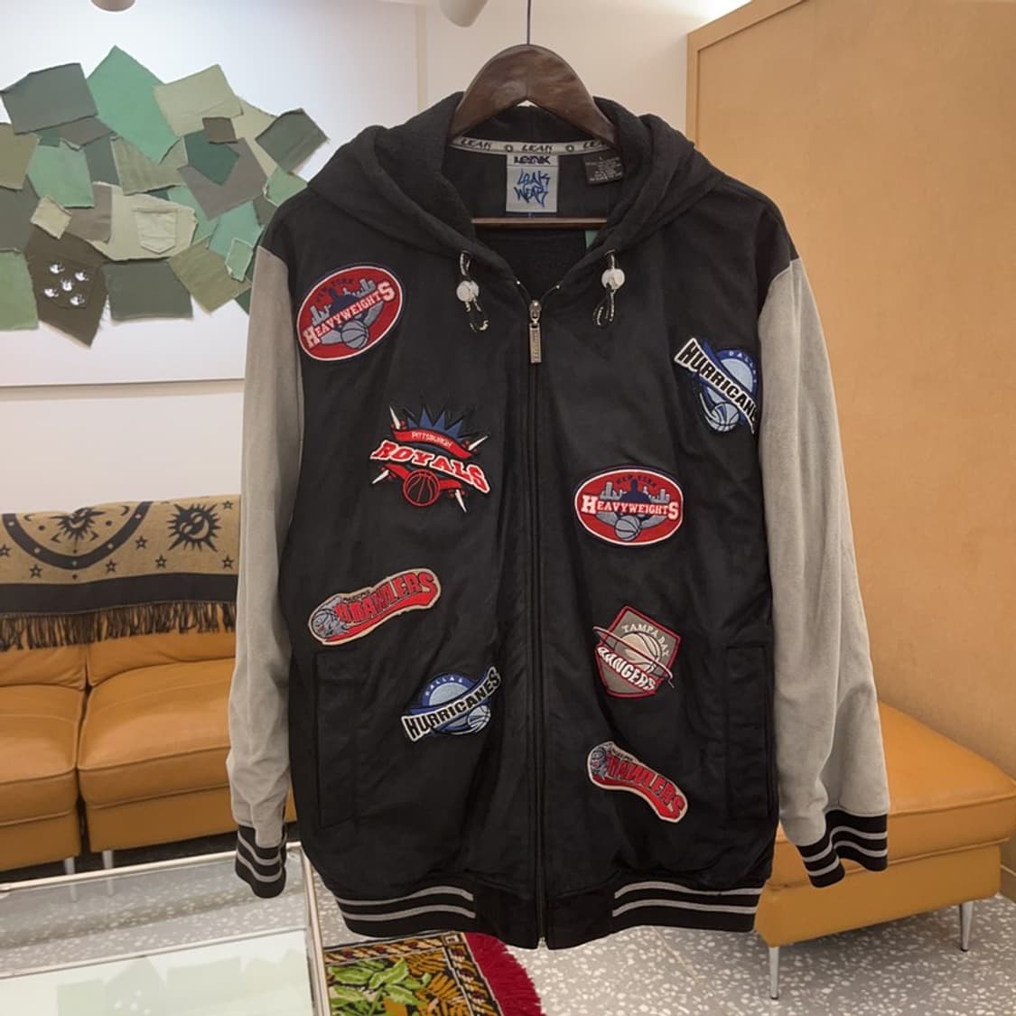 빈티지 베스킷볼 멀티패치 올드스쿨 스웨이드 후드 자켓 100 C06327 상품이미지2