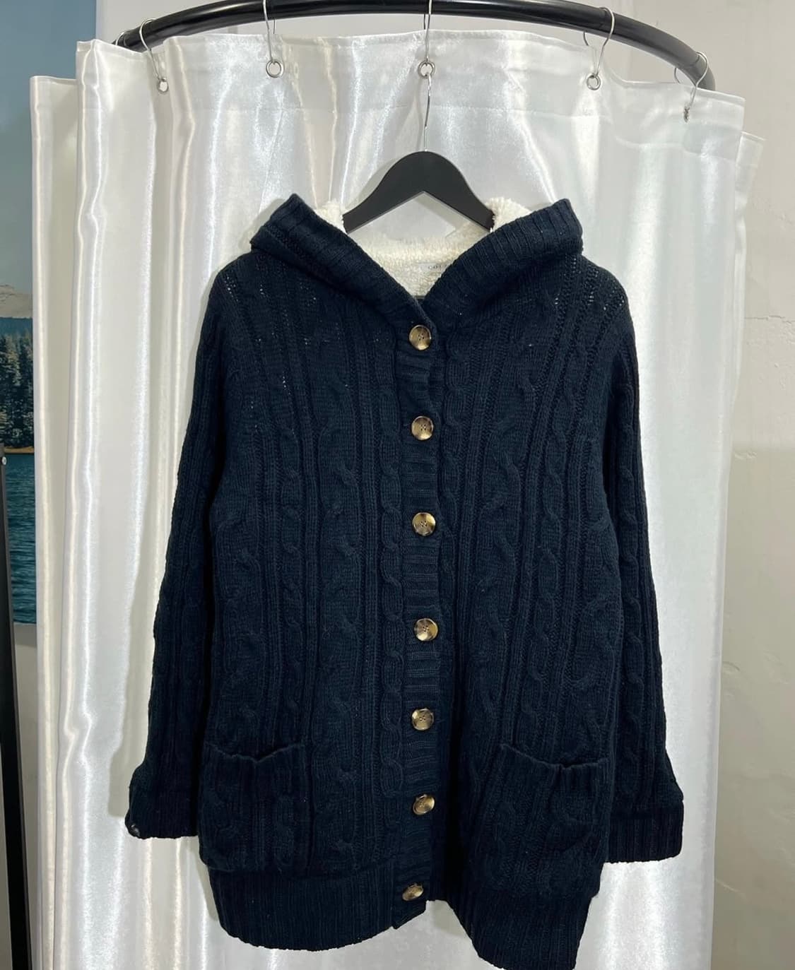 빈티지 퍼 후드 가디건 - navy 상품이미지2