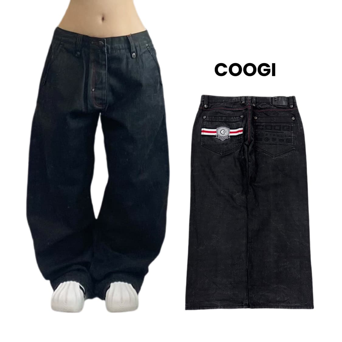 쿠지 올드스쿨 와이드 흑청 자수 데님팬츠 상품이미지1