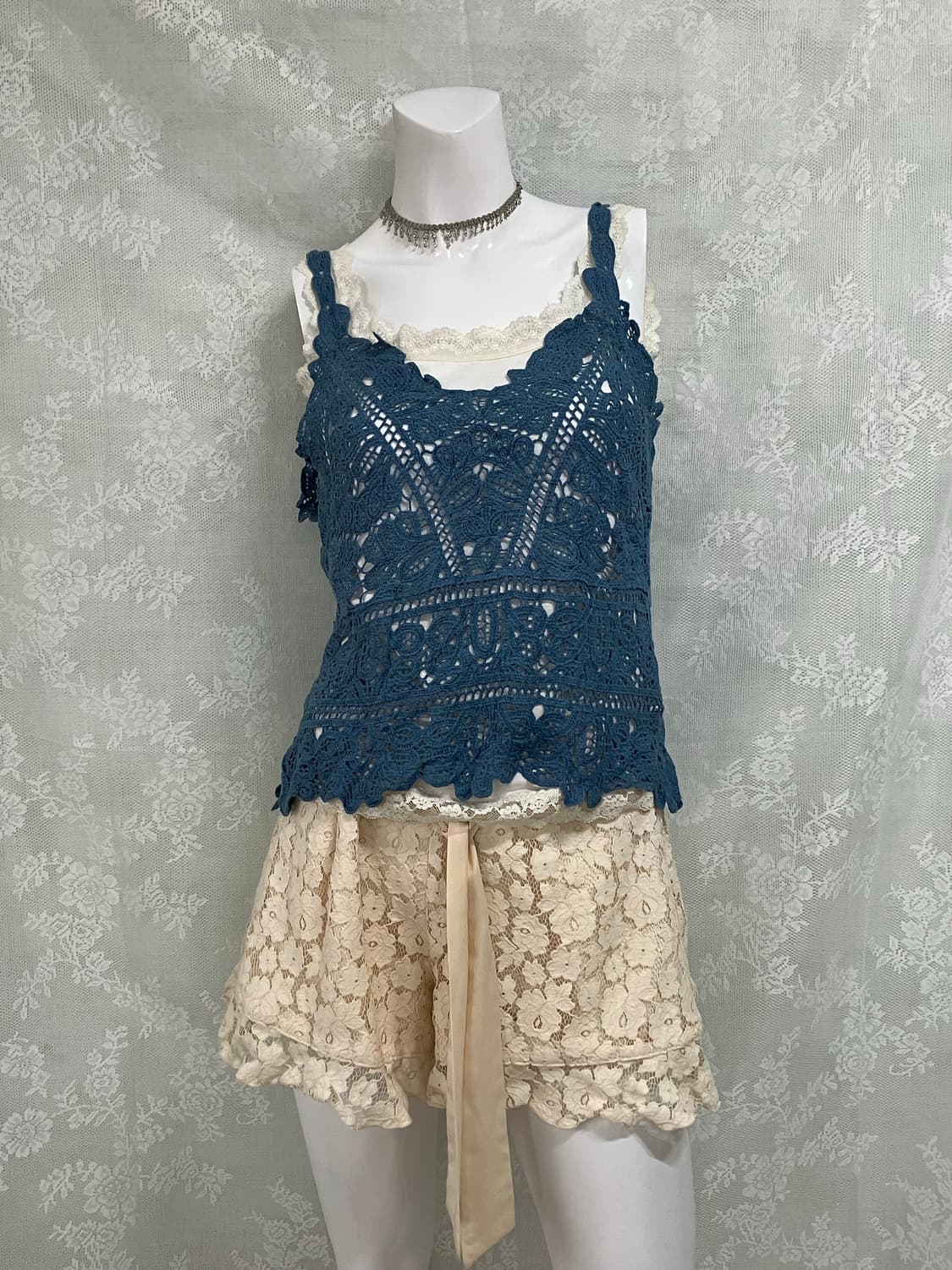 빈티지 크로셰 레이어드 나시 1113 모리걸 y2k 스트릿 갸루 펑키 일 상품이미지2