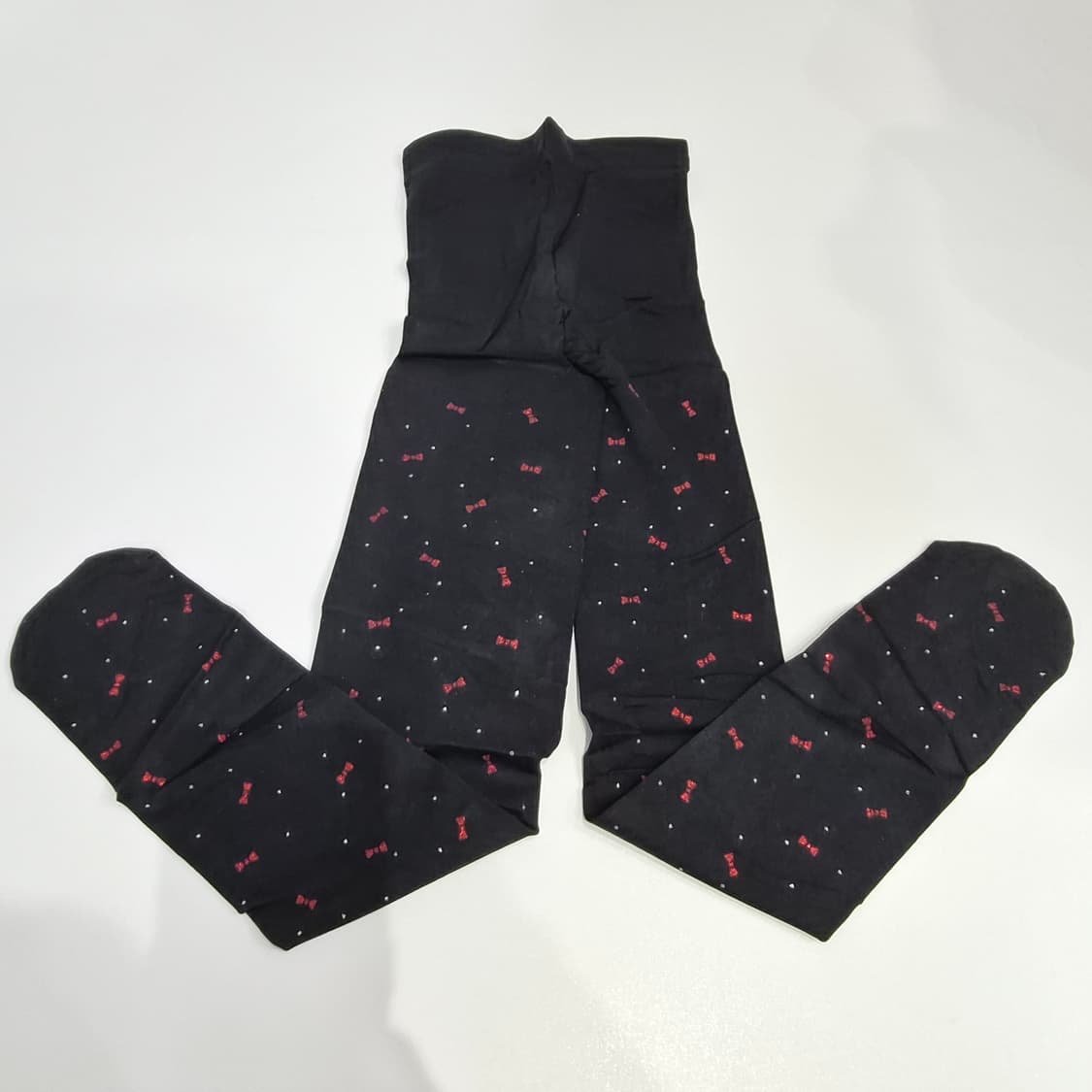 레드 리본패턴 블랙 팬티스타킹 상품이미지1