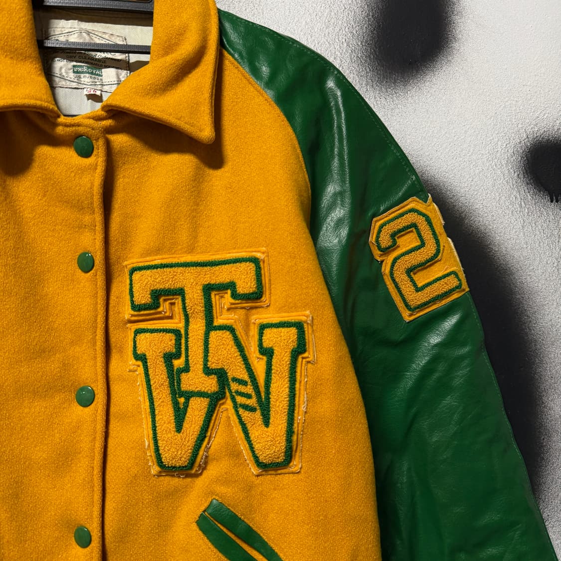 USA 올드스쿨 패치 디테일 소가죽 레더암 크롭 바시티 자켓 상품이미지3