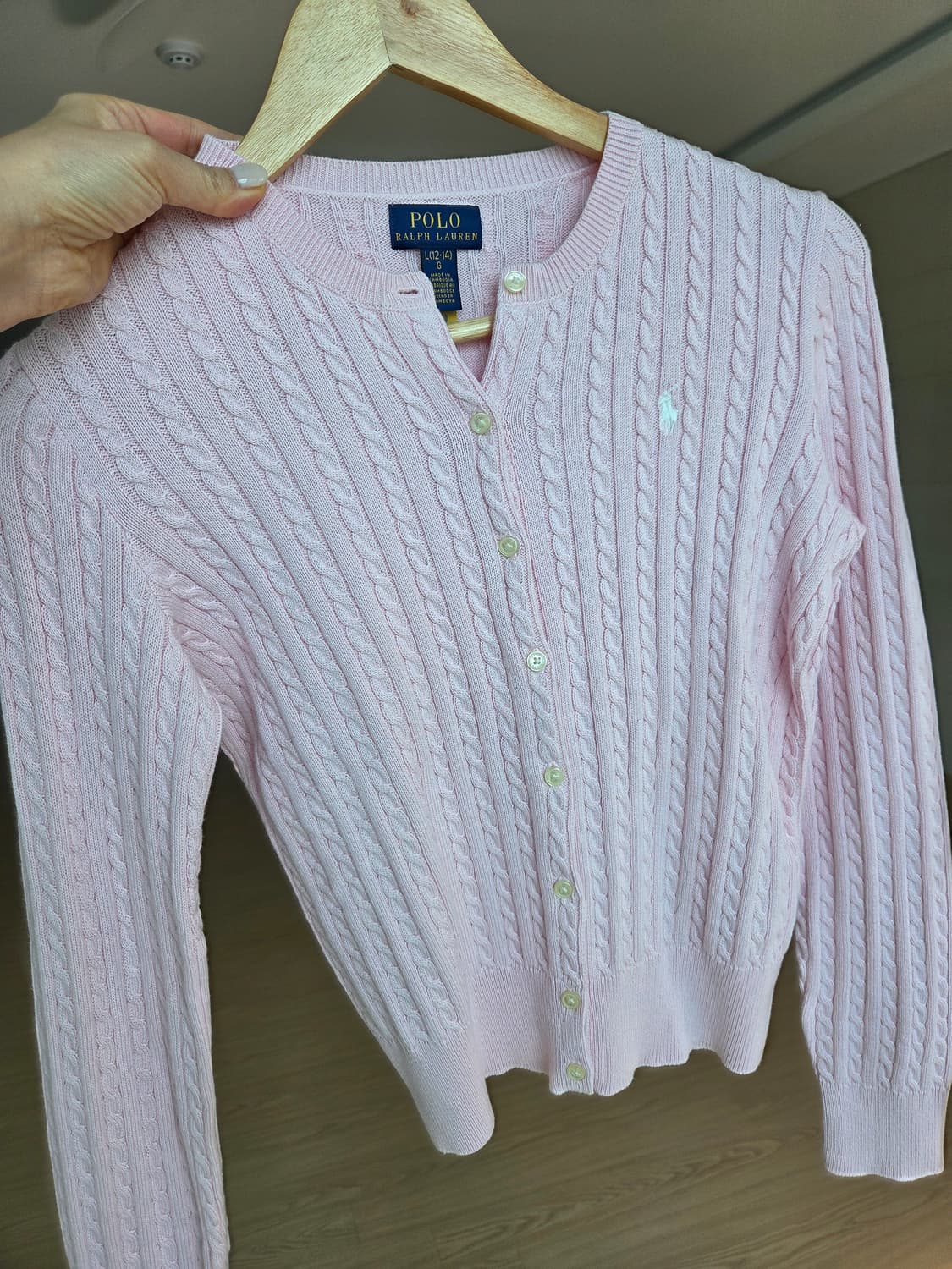 폴로 걸즈 L 핑크 케이블 니트 가디건 상품이미지1