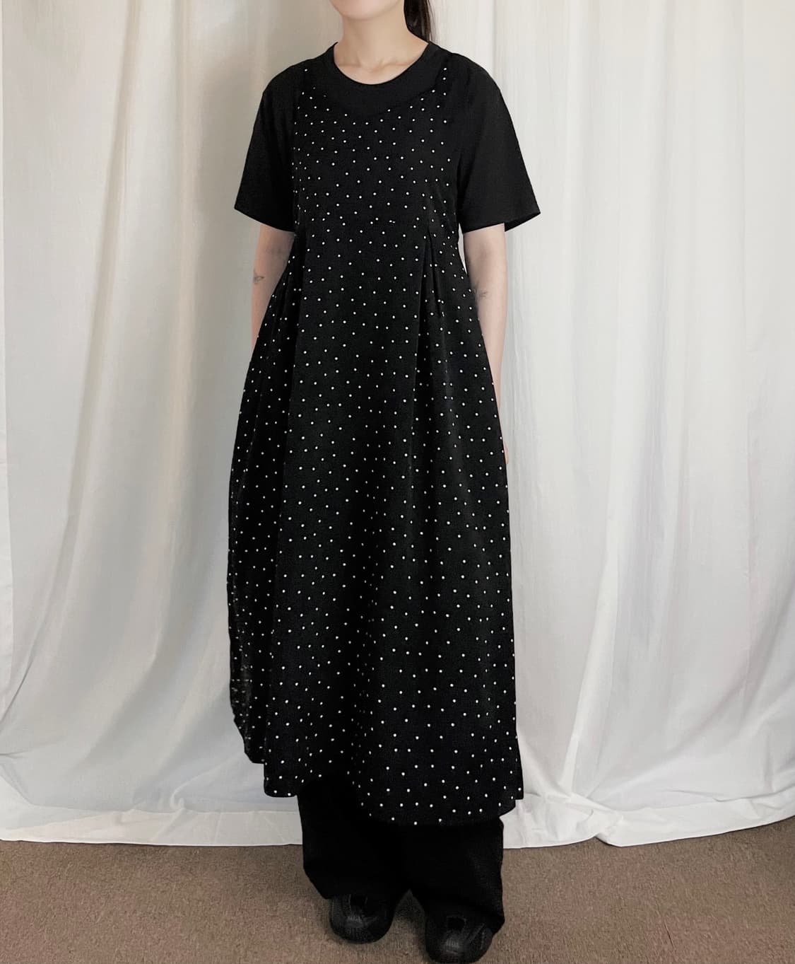 Dot Strap Long Dress - Black 상품이미지3