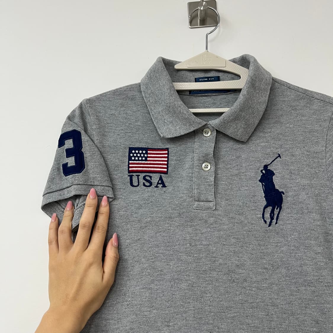 폴로 랄프로렌 빅포니 USA 성조기 그레이 카라 반팔 티셔츠 상품이미지5