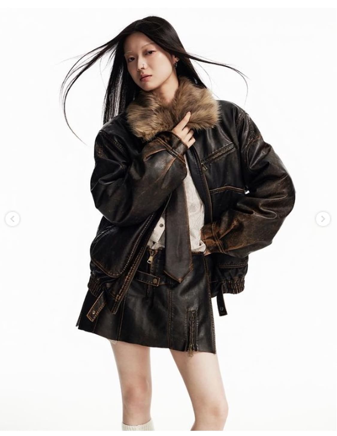 위세임 랩 Fur collar loose leather jacket 상품이미지4