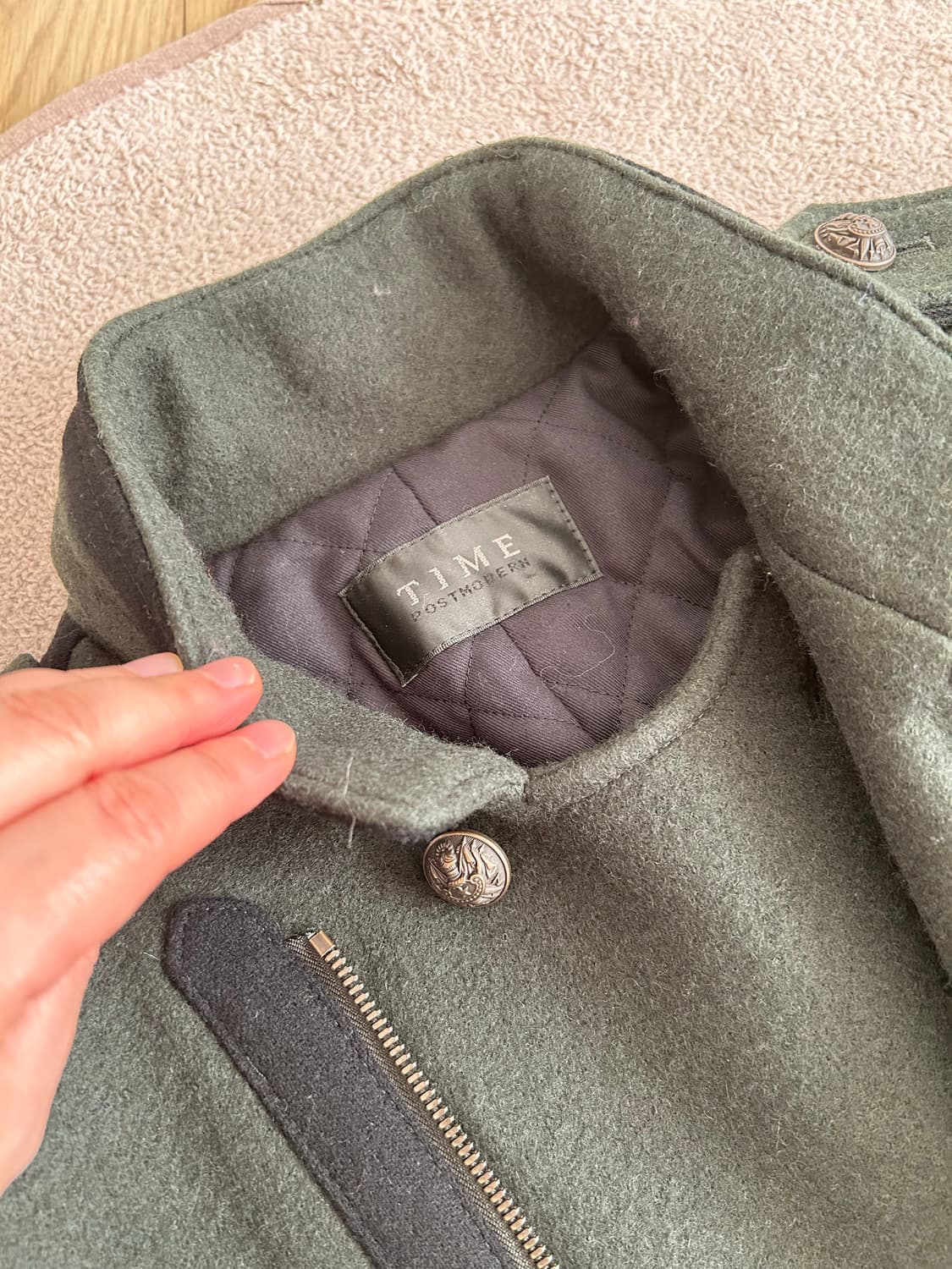 타임옴므 배색 디테일 지퍼 울 모자켓 상품이미지2