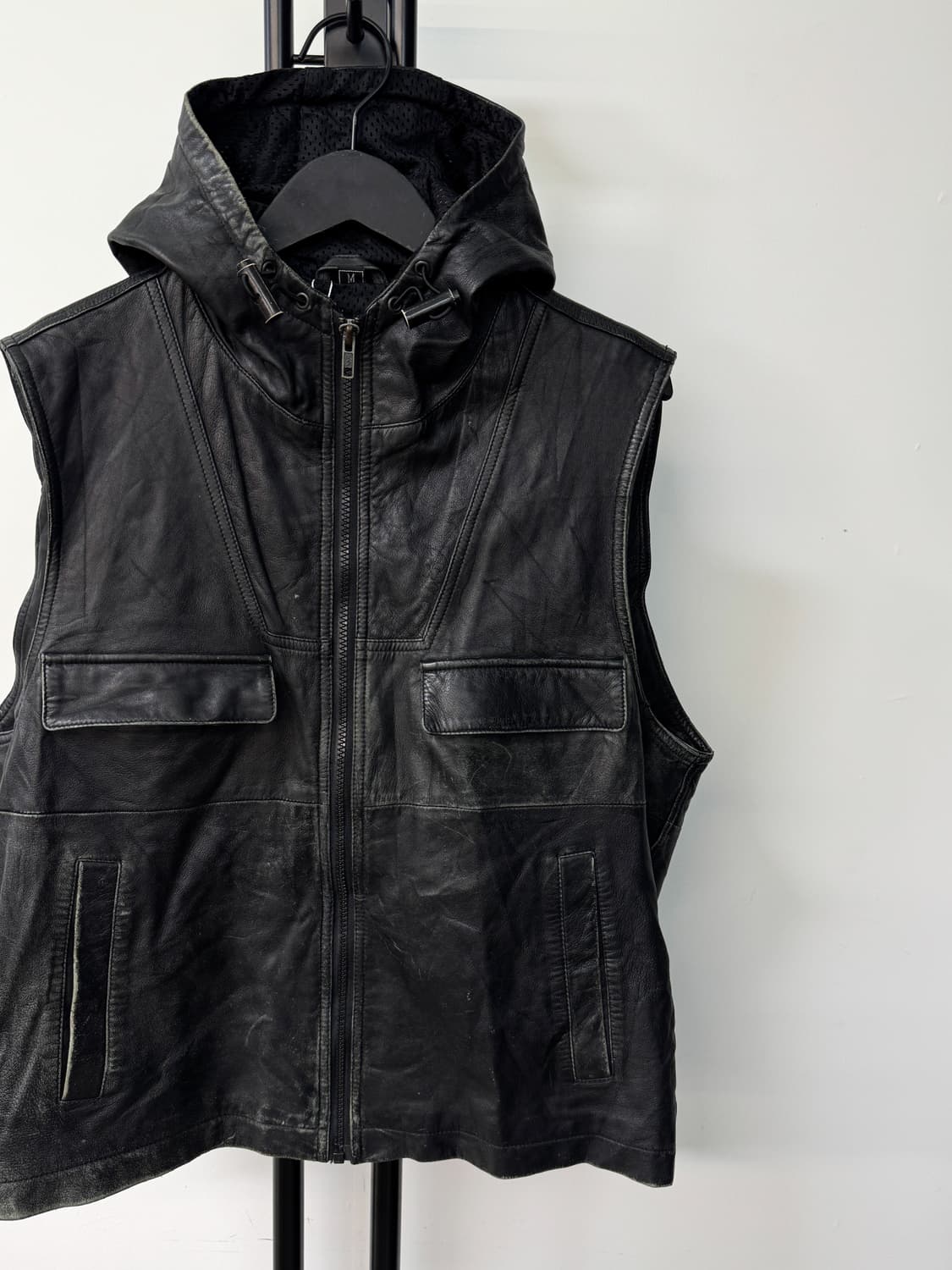 빈티지 투포켓 후드 레더 베스트 상품이미지2