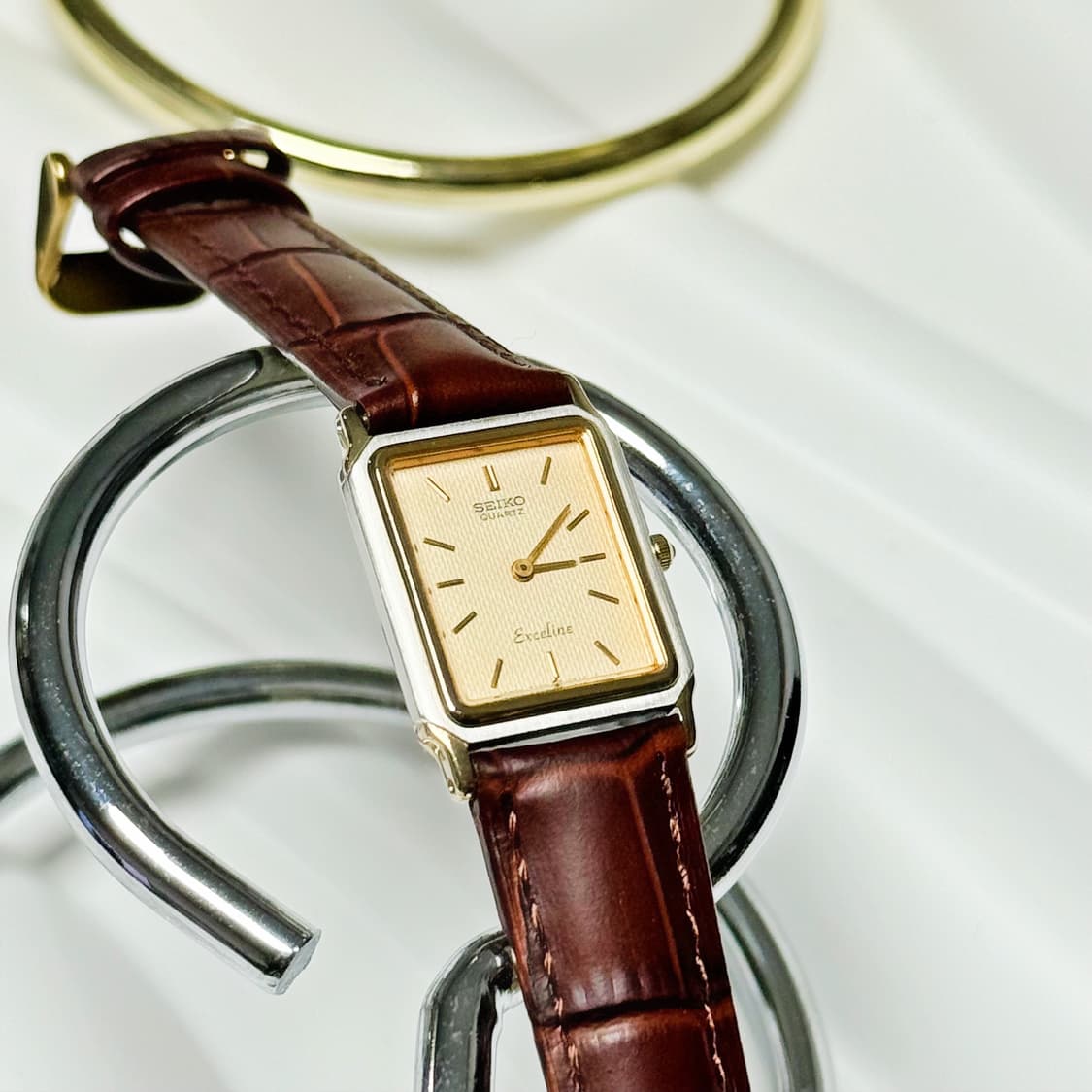 80's90's 세이코 빈티지 엑셀린 스퀘어 탱크 콤비 드래스워치 상품이미지4