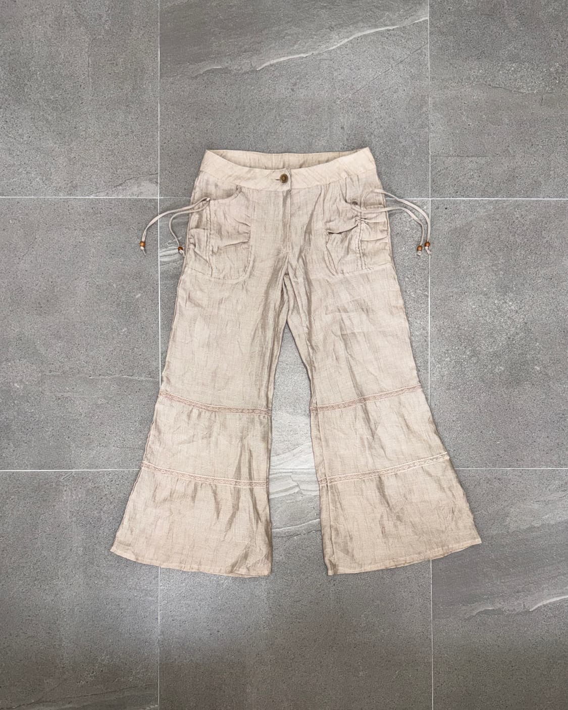 Beige shirring pocket lace bootscut pt 상품이미지1