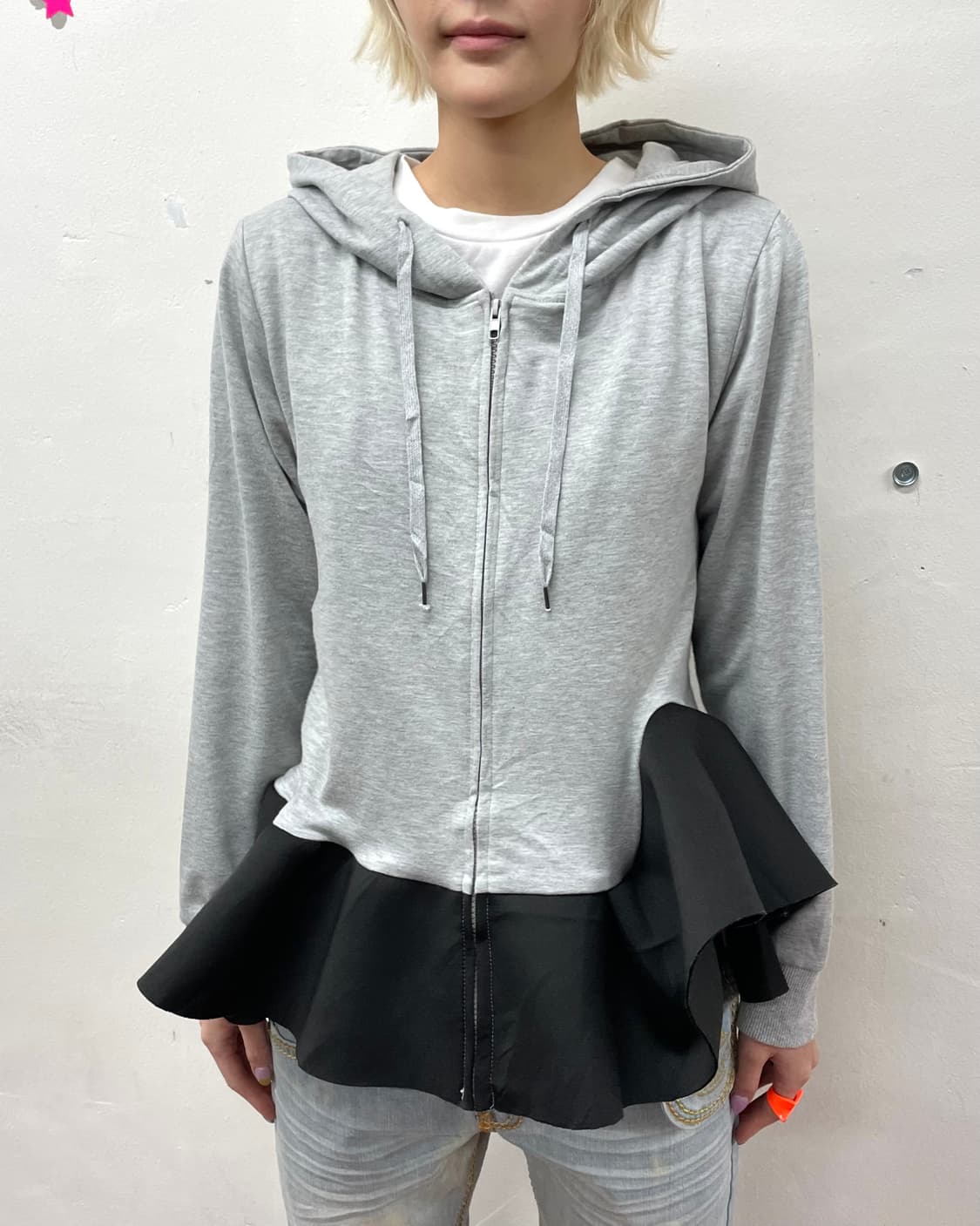 Black lace gray hooded zip-up  상품이미지4