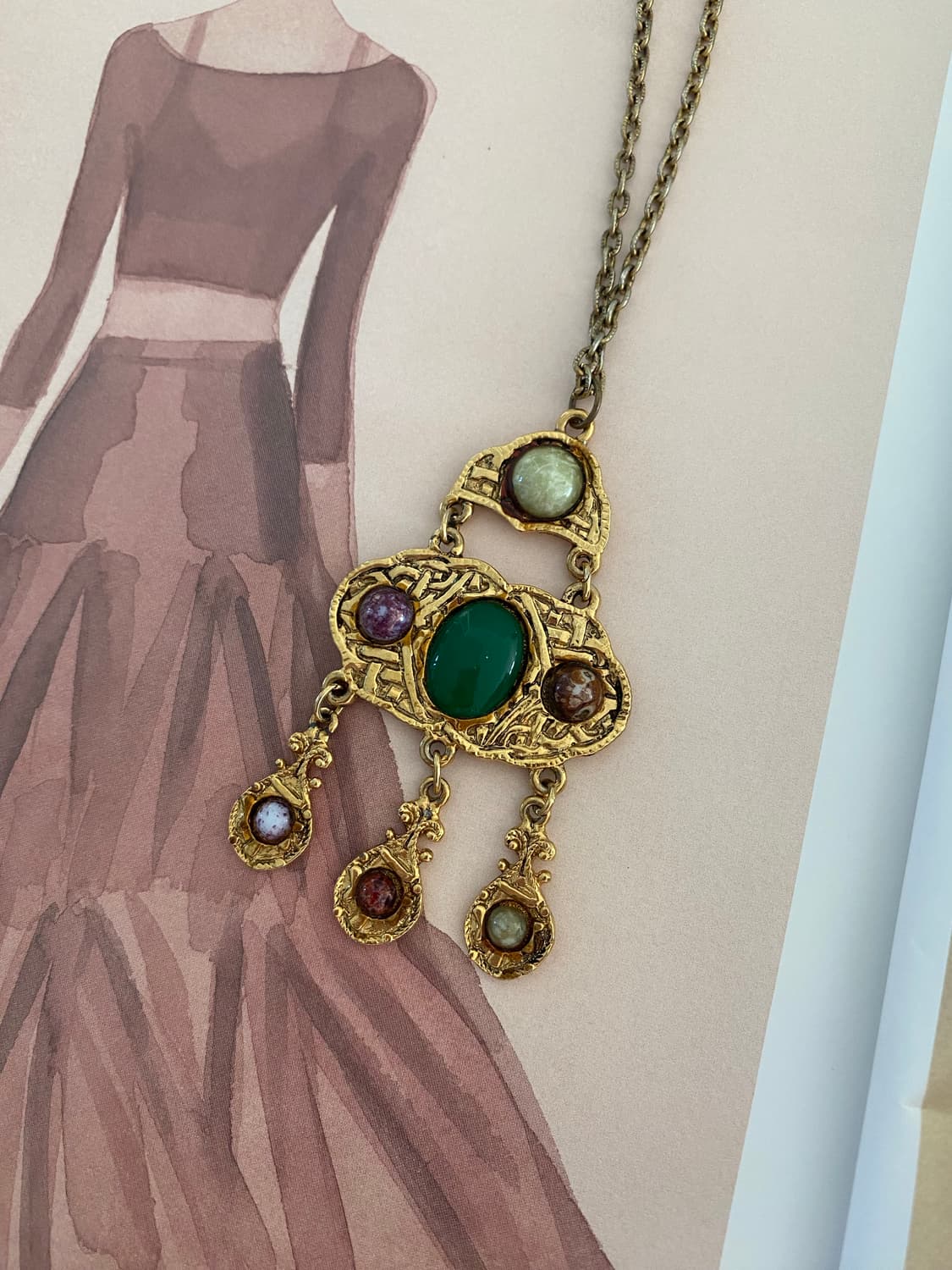 빈티지 멀티 젬스톤 드롭 네크리스 목걸이 주얼리  상품이미지2