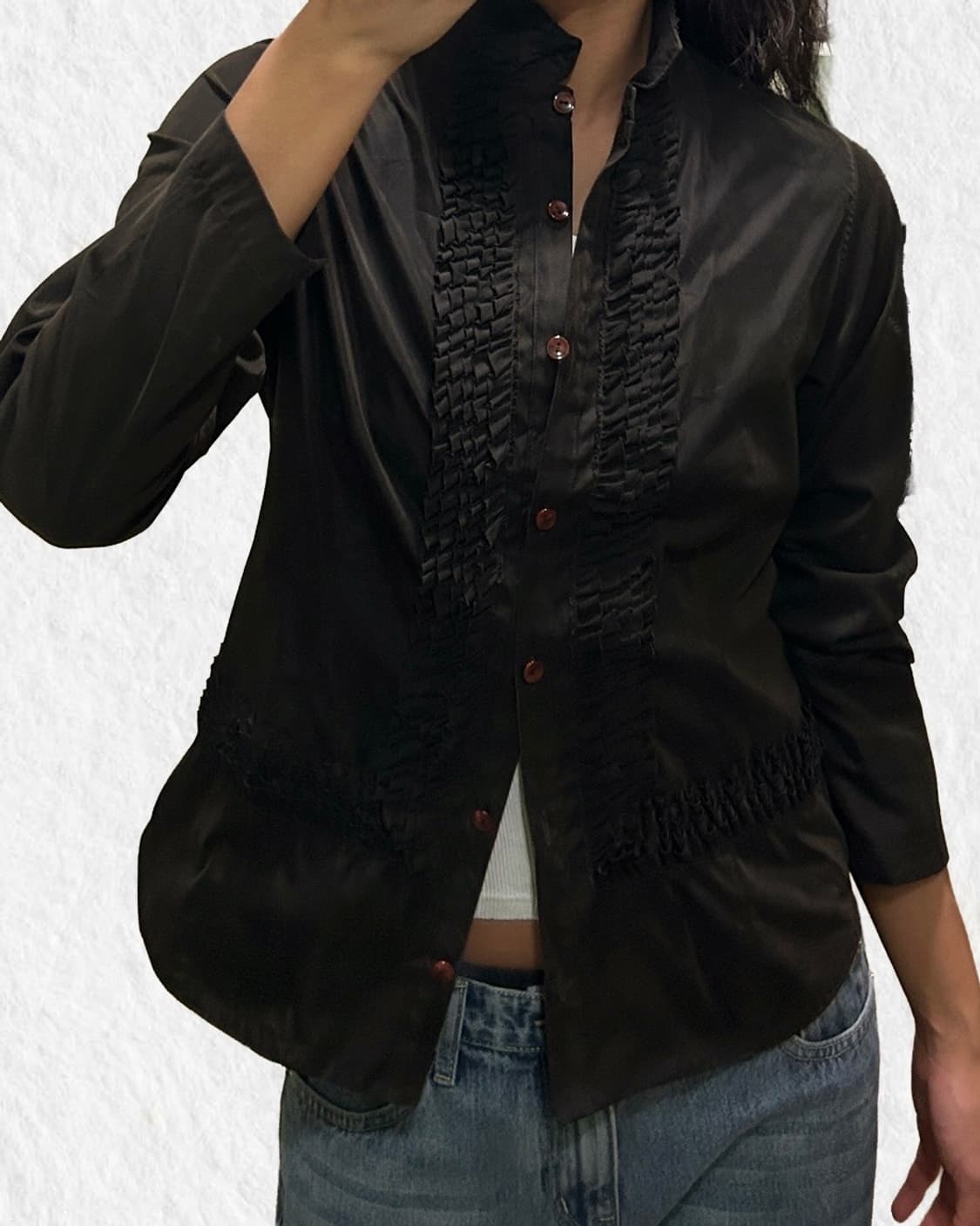 빈티지 프릴 다크브라운 셔츠 상품이미지5