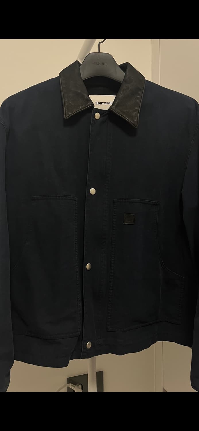 [L] 토니웩 레더 카라 가먼트 워시 초어 자켓(네이비) 상품이미지3