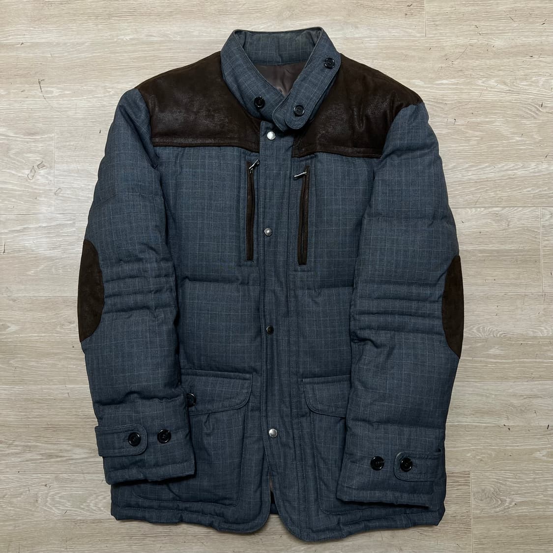 에스티코 덕다운 글렌 체크 레더 배색 패딩 점퍼 [차콜] 2XL/110 상품이미지1