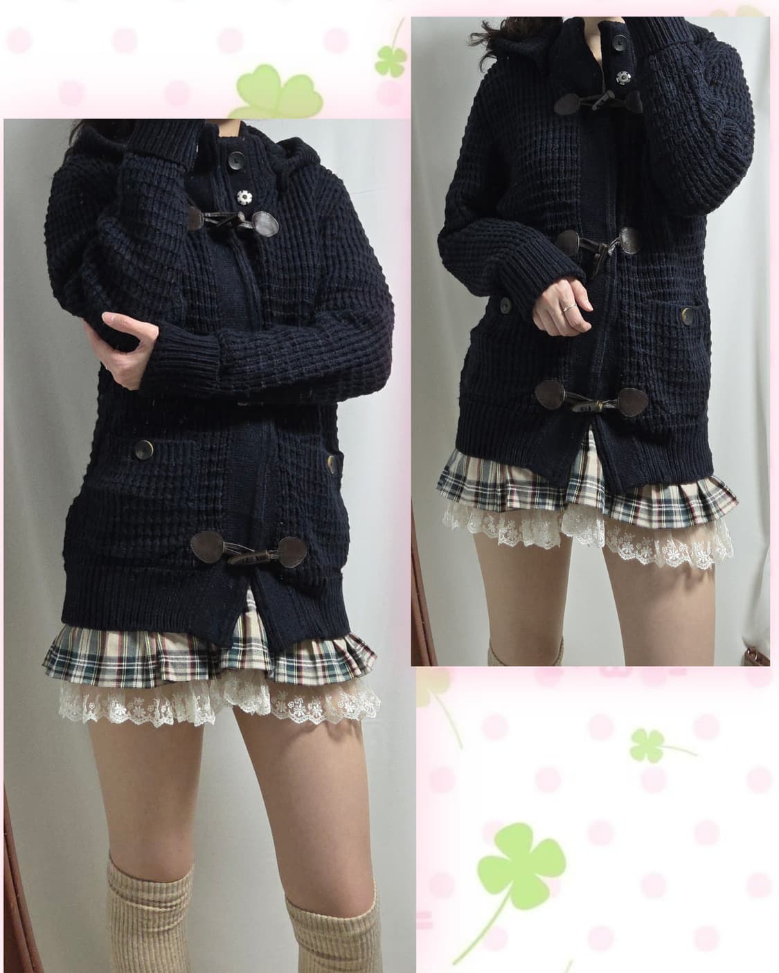 CALLIOPE 네이비 와플 떡볶이 후드 가디건 상품이미지1