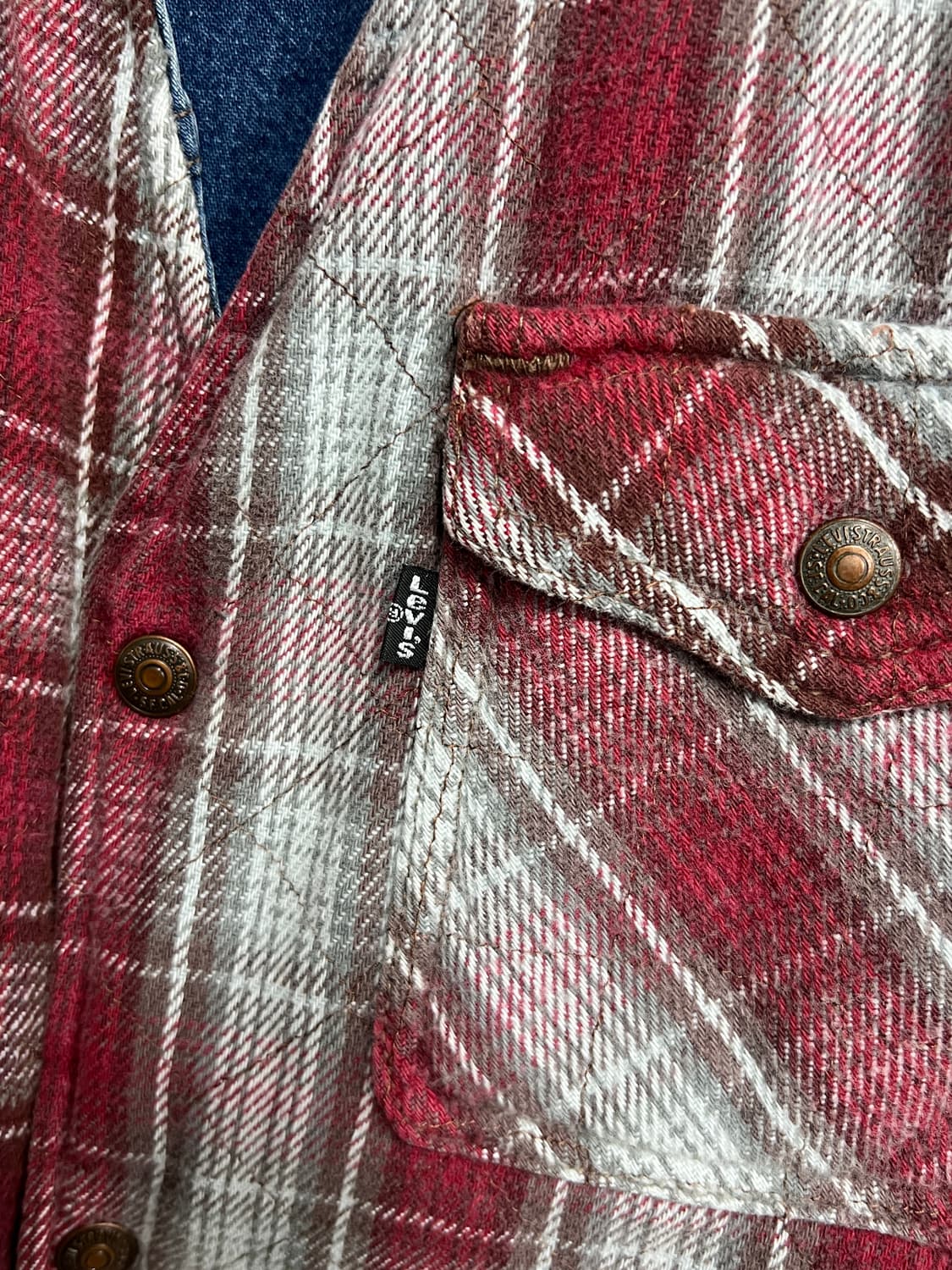 90's Levis 리바이스 리버시블 체크 데님 웨스턴 베스트 상품이미지3