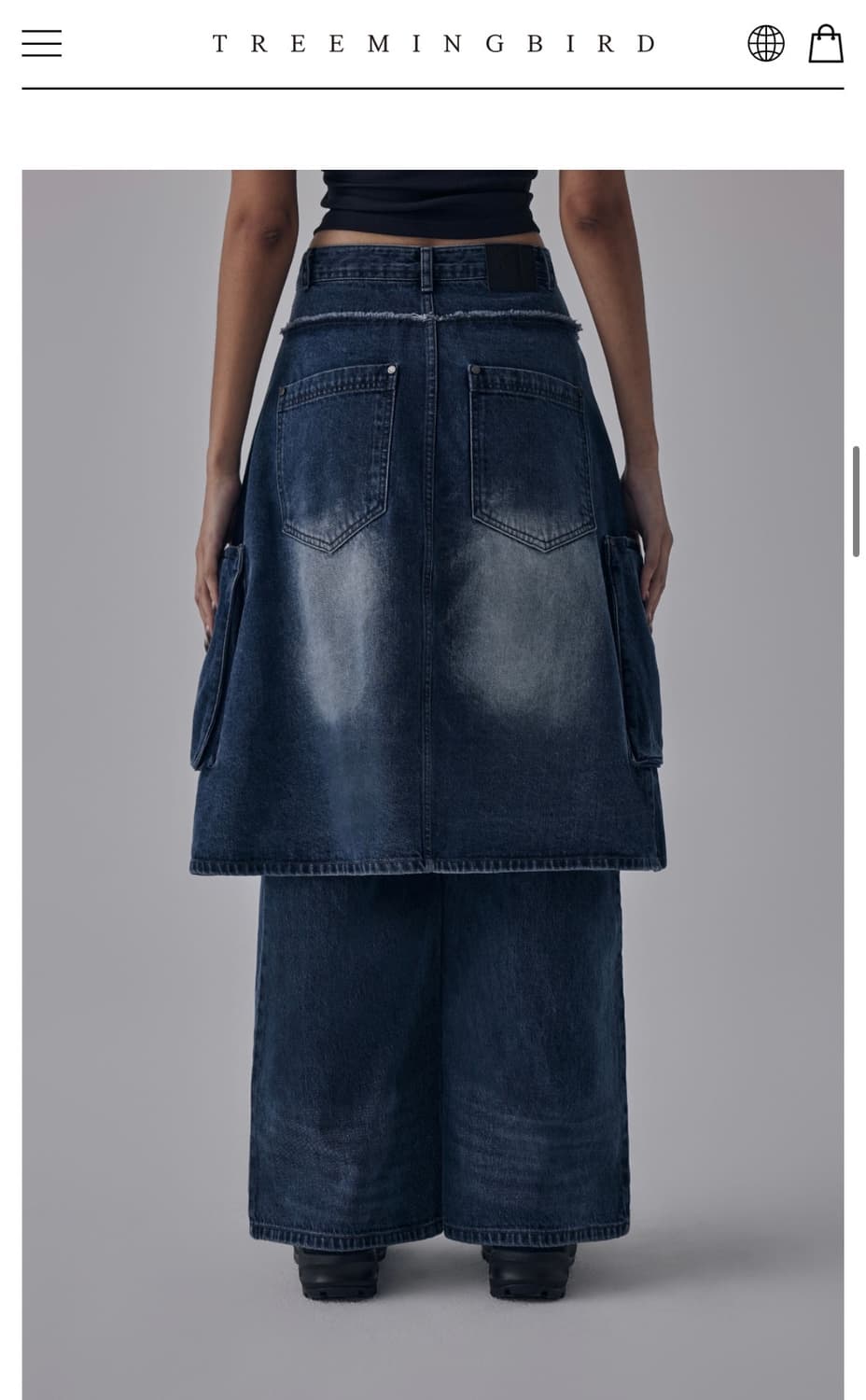 트리밍버드) 레이어드 랩스커트 데님 카고 팬츠 BL 2 상품이미지2