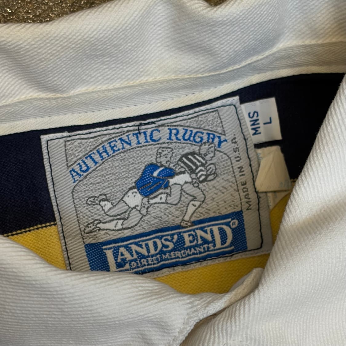 90s Made in USA 빈티지 랜드스앤드 헤비코튼 스트라이프 럭비티 상품이미지4