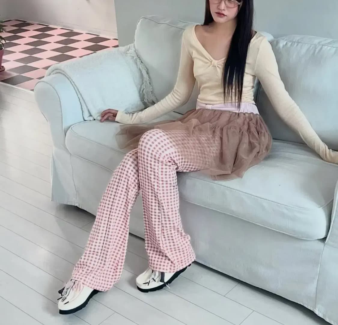 샤키리 깅엄 부츠컷 팬츠  상품이미지2