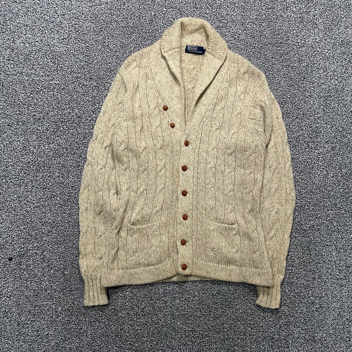 폴로 숄카라 헤비 울 니트 케이블 가디건 상품이미지1