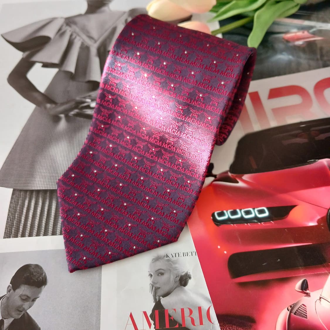 MCM 실크 버건디 올오버 로고 넥타이 9.3cm A+등급 A19405
 상품이미지2