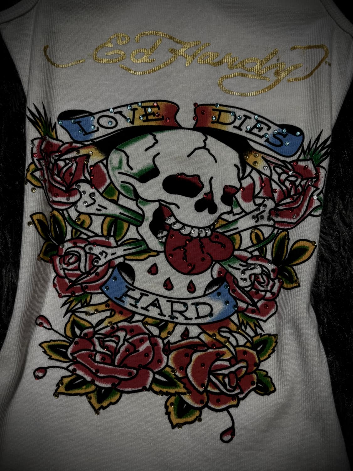Ed Hardy 스컬 장미 프린팅 큐빅 화이트 슬리브리스 상품이미지5